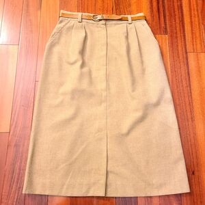 Vintage Tan Women's Sz 11 Pencil Skirt w/Leather Belt Front Split Boho Casual